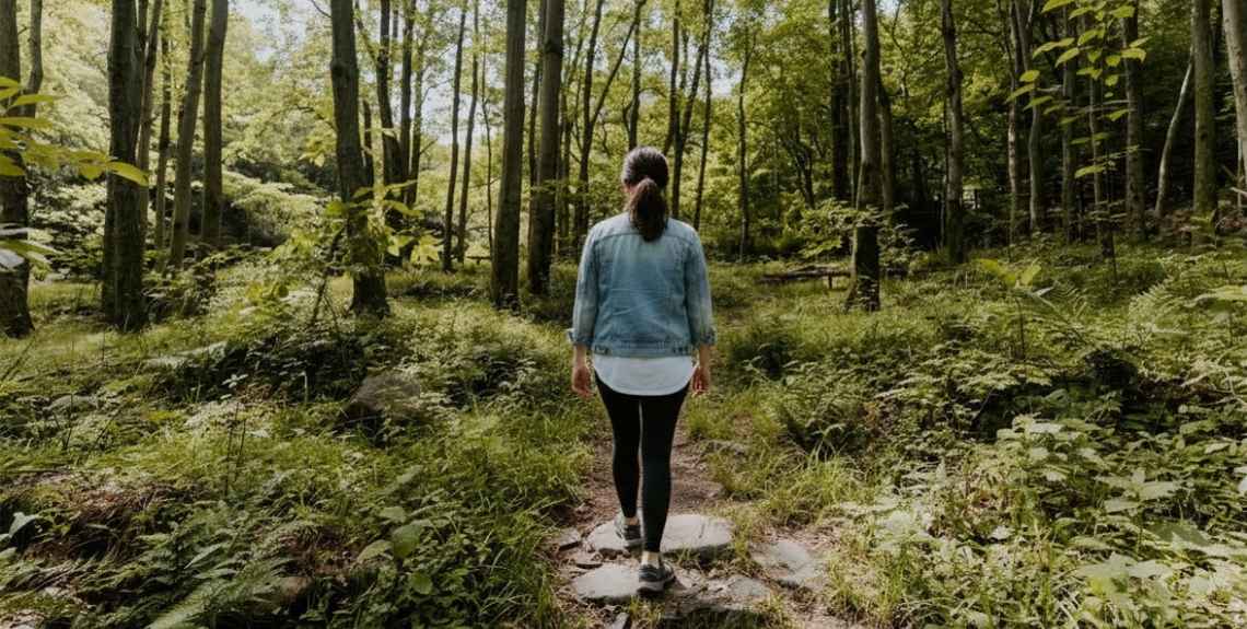 Eine Frau beim Waldbaden